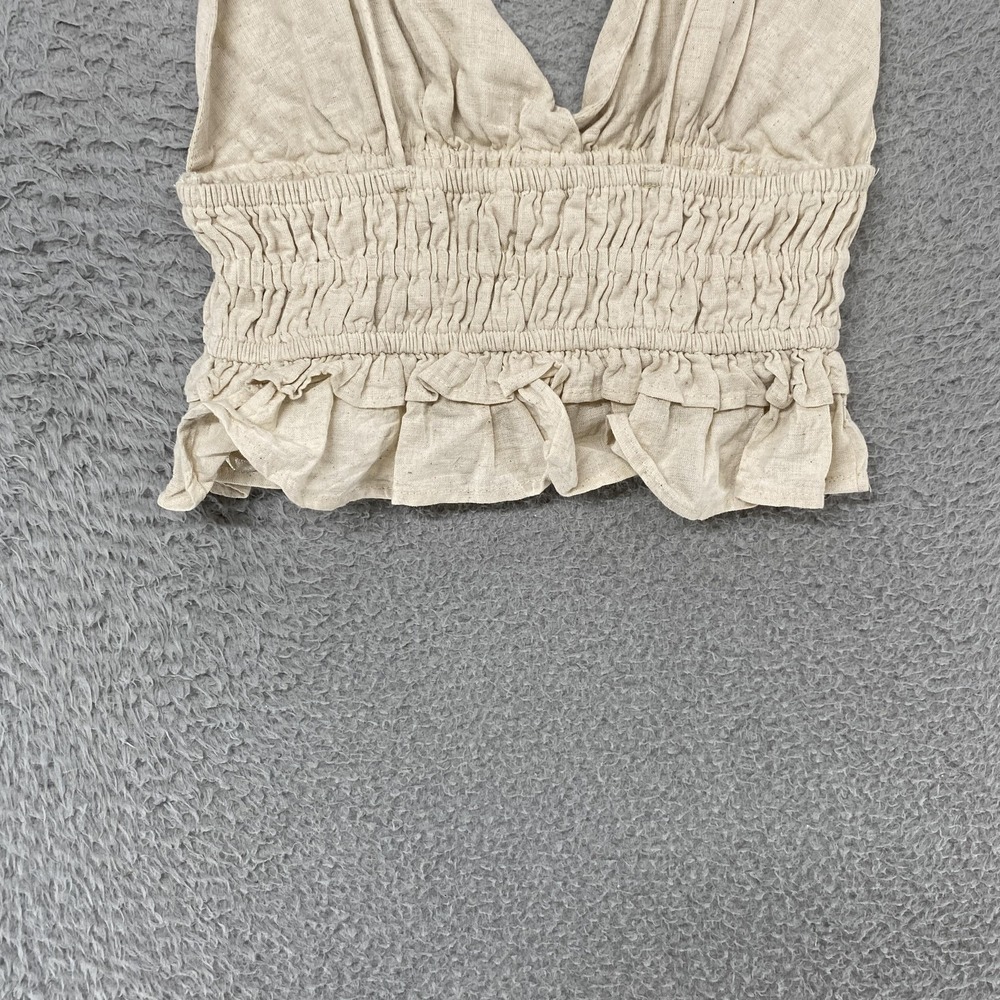 Sim & Sam Crop Tank Top Womens Small Linen Ruffle Boho Beach Babydoll Coastal - Picture 10 of 13